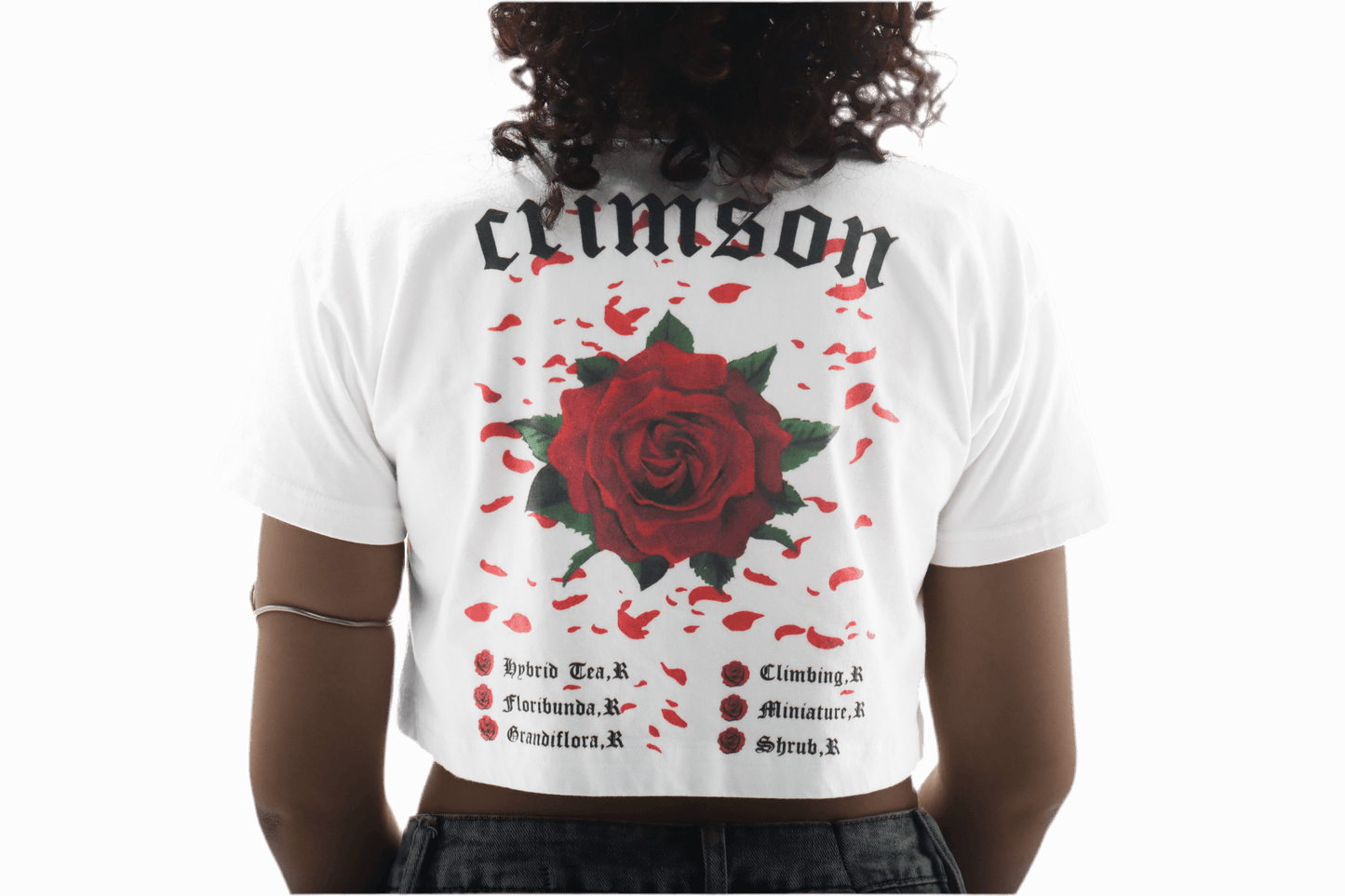 Vista trasera del crop top mostrando el corte moderno y detalles minimalistas.