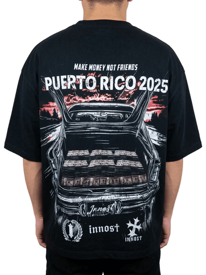 Model wearing Silent Money shirt back design